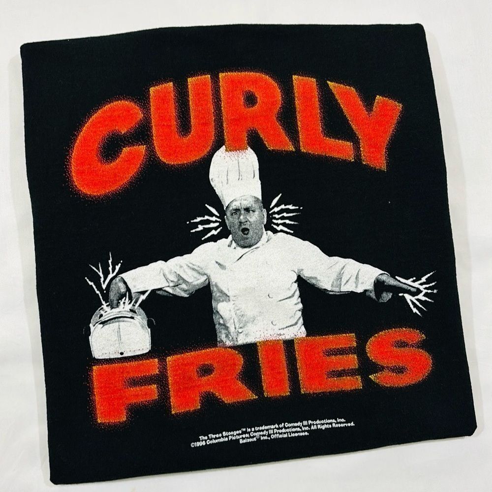 Vintage 1996 The Three Stooges “Curly Fries” Graphic Short Sleeve Tee